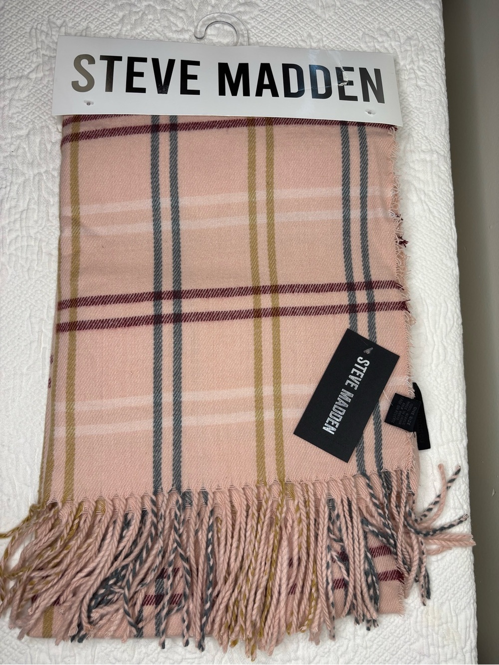 Steve Madden Pink Plaid Fringe Scarf Throw Wrap